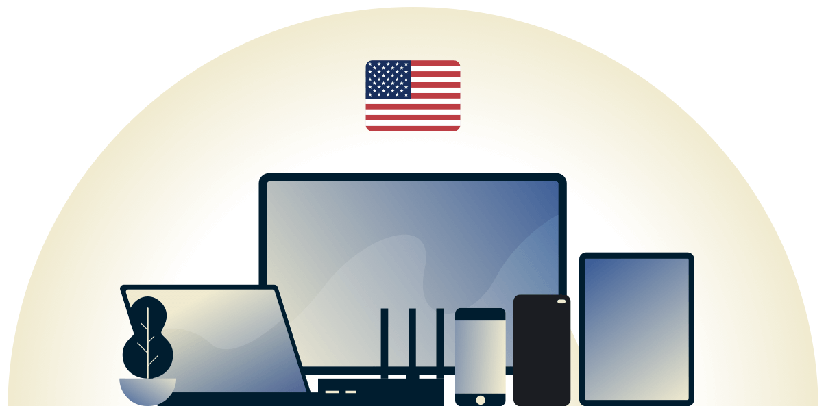 U.S. VPN protegendo uma variedade de dispositivos.